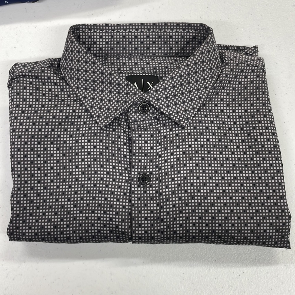 Armani exchange button down gray slim fit shirt
